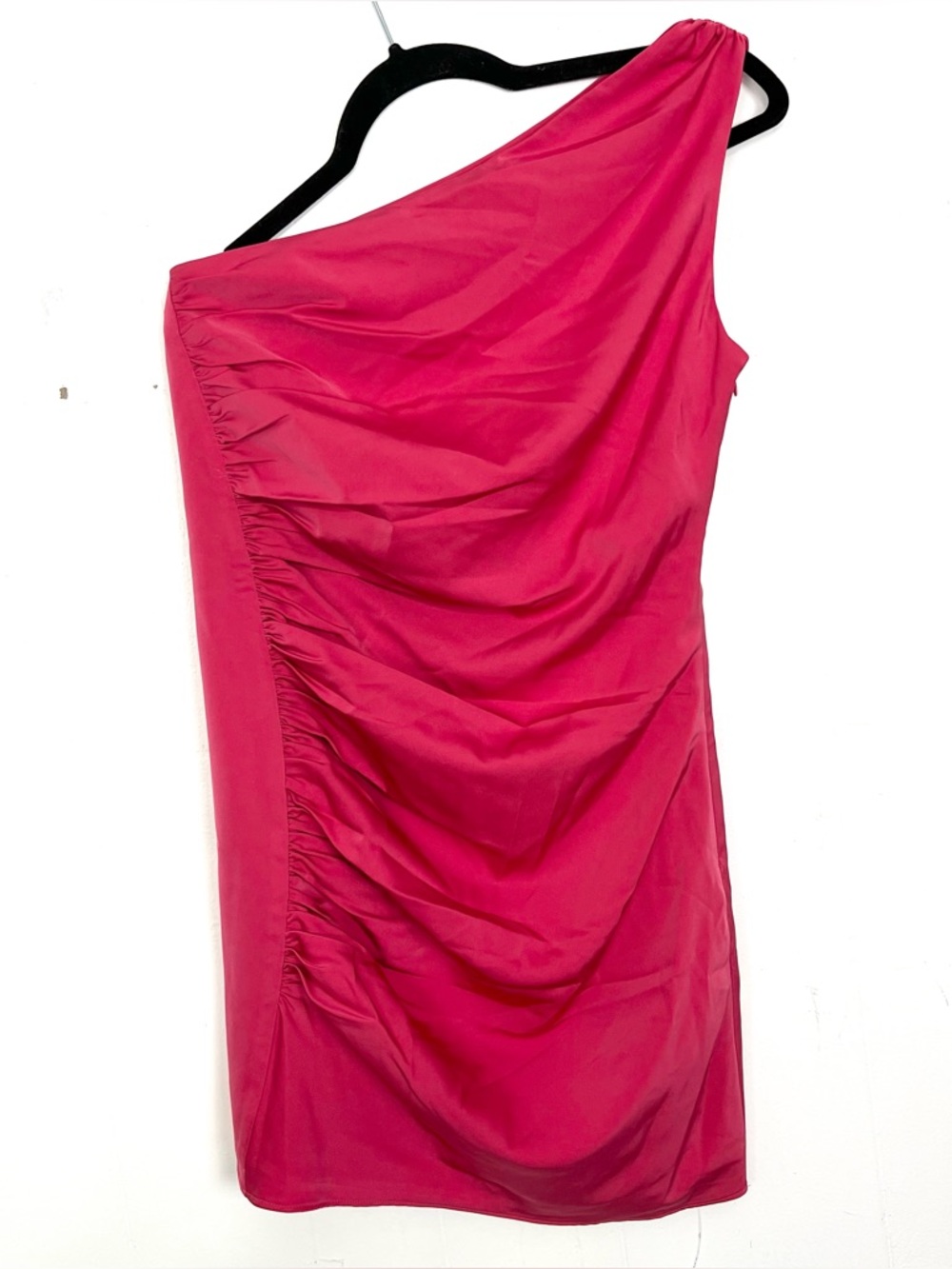 NBD‎ Bright Pink One Shoulder Ruched Dress Small zq